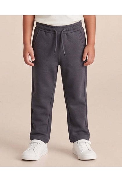 Boys Charcoal Plain Loose Fit Track Pants