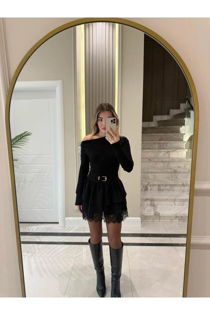 Belted Lace Detailed Skirt-37199