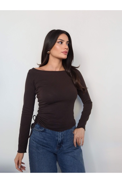 Kayık Yaka Side Tie Blouse