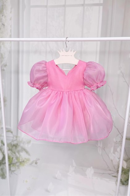 Candy Pink Caroline Balloon Sleeve Cotton Lined Bowknot Stylish Girls' Evening Dress