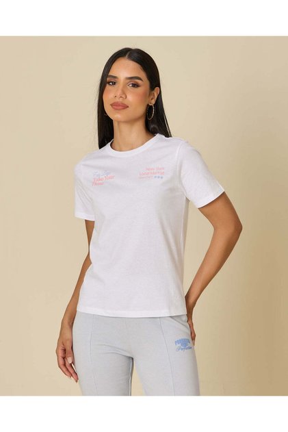 Women White Printed Crew Neck T-Shirt