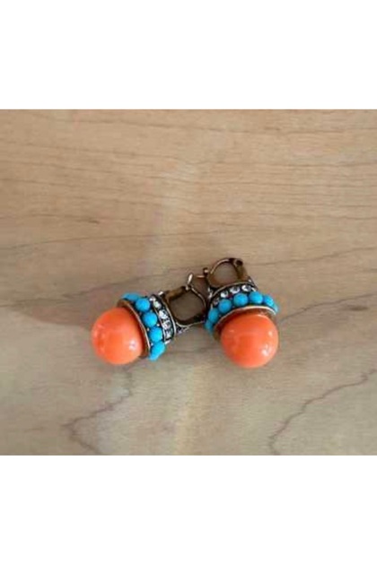 Orange Blue Beaded Ethnic Earrings