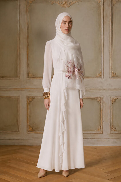 Silk Belle Pattern Shawl - White