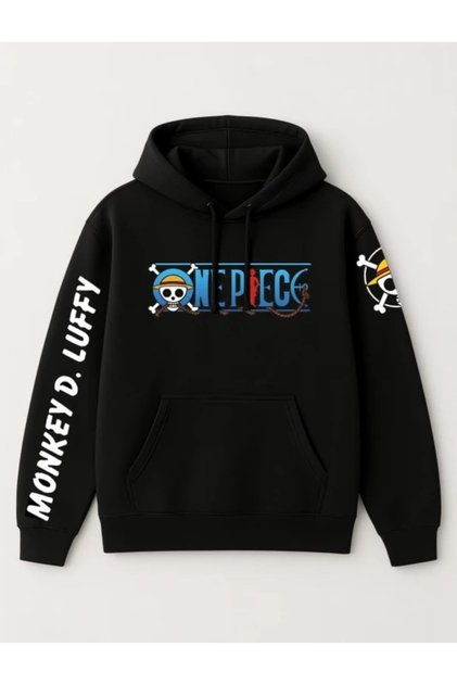 One Piece Monkey D. Luffy Printed Cotton 3 Thread Threaded Oversize Sweatshirt