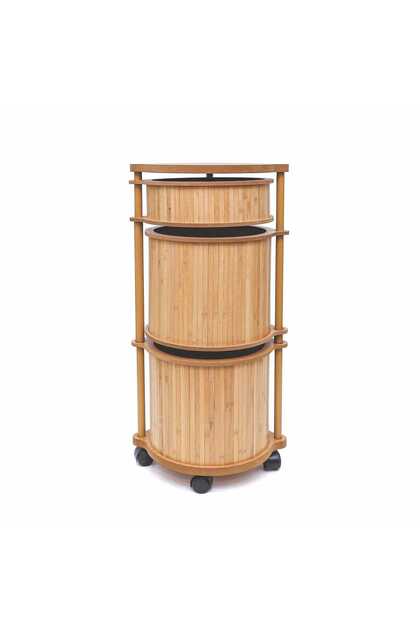 Bambu 3 Katlı Tekerlekli Çok Amaçlı Ahşap Patates Soğan Sepeti