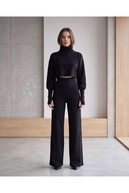 Finger Hole Balloon Sleeve Knitwear Double Set