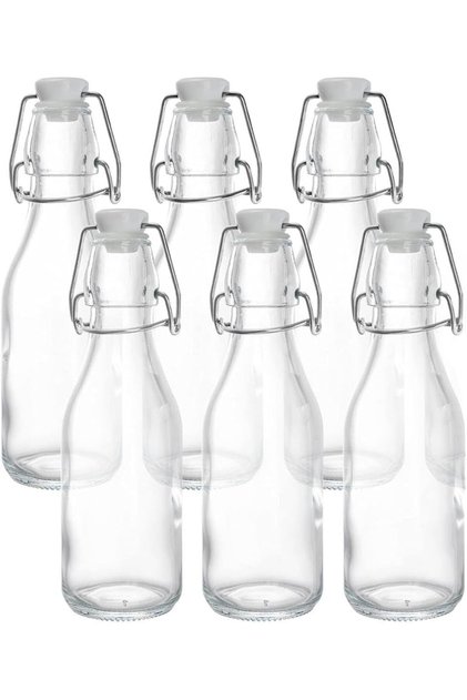 6Pack 8oz Flip Top Glass Bottle Swing Top Bottles with Airtight Seal Flip Caps for Kombucha, Be