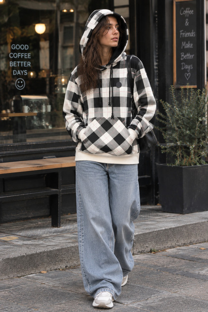 Kadın 3 İplk Şardonlu Kapşonlu Kanguru Cepli Sweatshirt