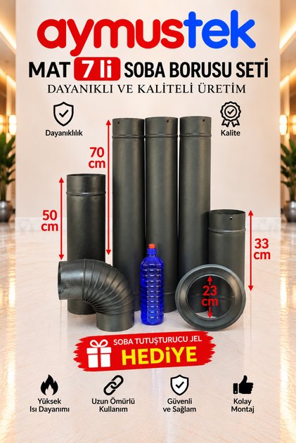 MAT Soba Boru Seti 3 Boru 1 Yarım 1 Ellilik 1 Dirsek 1 Ayna (Jel Hediye)