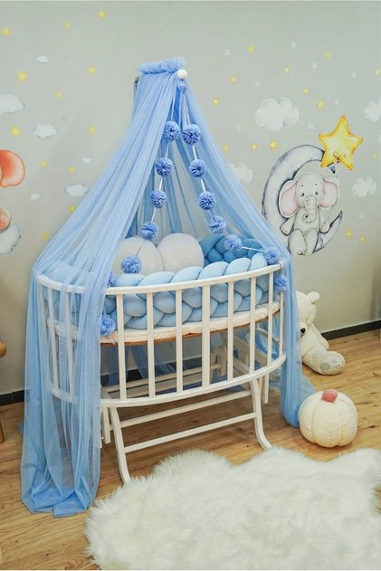 CİBİNLİK BEBE MAVİ + METAL - L - APARAT PONPONLU