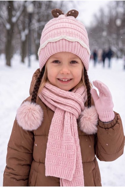 Kitti 1-4 Years Old Girls' Lined Scarf, Beanie, Gloves 3-Piece Set