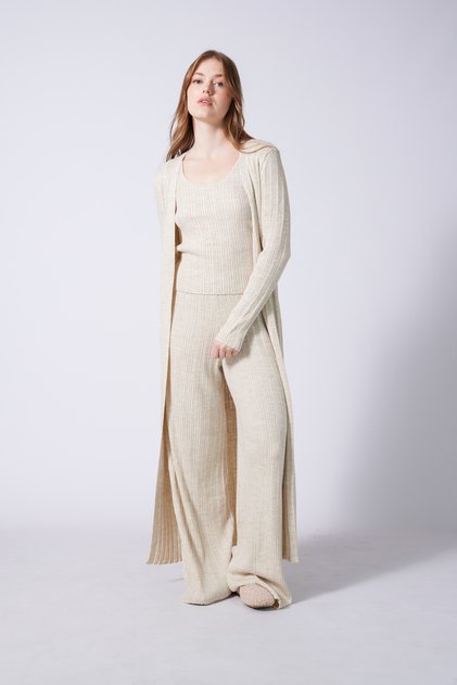 Long Cardigan Knitwear Suit Stone