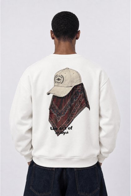 Men's the Art of Patch Detailed Oversize Sweatshirt Ecru