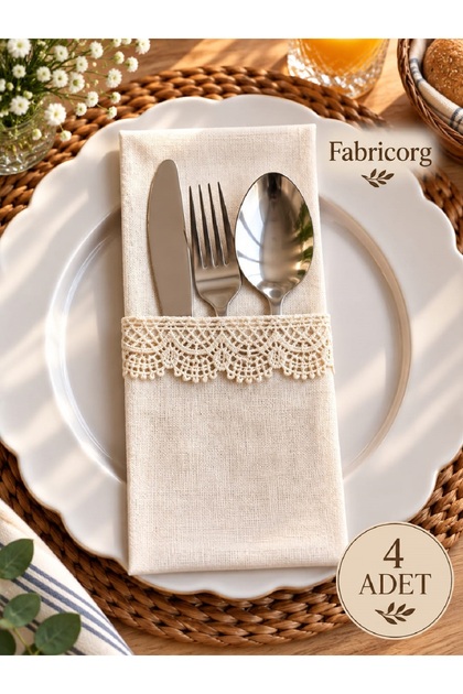 Decorative Raw Cloth Cutlery Cover - Spoon - Knife Cover 4 Pcs (100% Cotton)