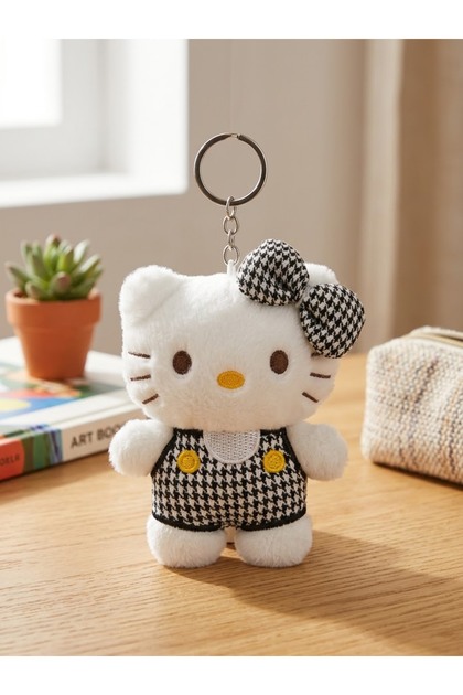 7 cm mini boy kazayagi desenli Hello kitty Pelus anahtarlık