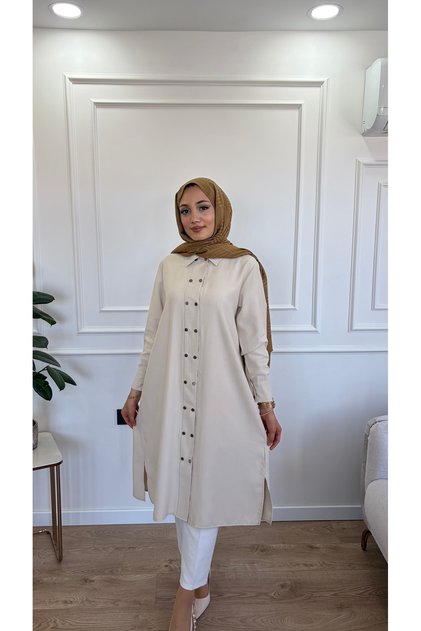 Çift Sıra Çıtçıtlı Tensel Uzun Tunik