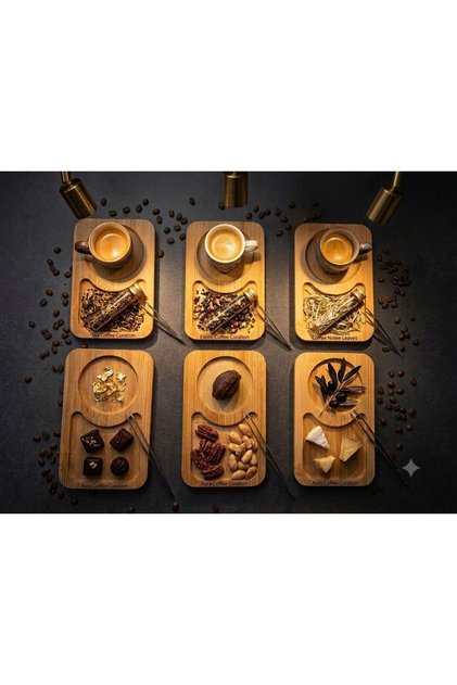 Premium 6-Piece Coffee Presentation Set – Wooden Serving and Snack Board