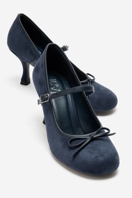 Acland Navy Blue Suede Bow Women's Heeled Shoes
