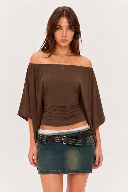 Ultra Soft Madonna Collar Bat Sleeve Crop