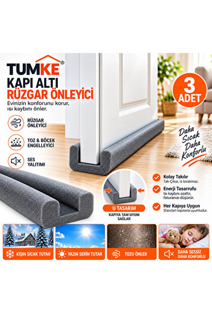 Kapı Altı Rüzgar Önleyici 3 Adet – U Tipi Kapı Altı Süngeri, Ses Isı Toz ve Böcek Engelleyici Yalıtım Süngeri Izolasyon Bandı