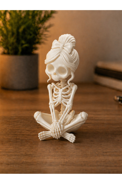 Fiyonklu Kadın İskelet Dekoratif Figür - 3D Baskı Gotik Halloween Dekoru