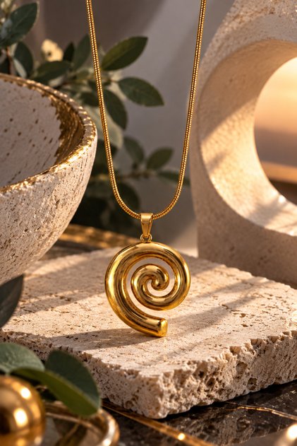 Eterna Spiral Deluxe Steel Necklace (Gold Color)