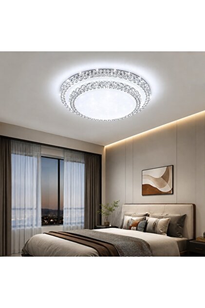 LED плафон с дистанционно управление 96W, 50 см, 3 цвята, регулируема светлина, модерен, елегантен, за всекидневна, спалня, коридор, вътрешно осветление, двоен кръгъл 50 см