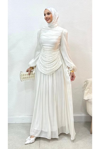 Drapeli Belt Detailed Premium Hijab Evening Dress