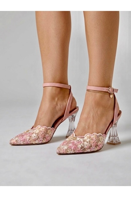 New Season New Model High-Heeled Shoes with Lace Embroidery. Full Lace with a Heel Design for a Feminine and Stylish Look