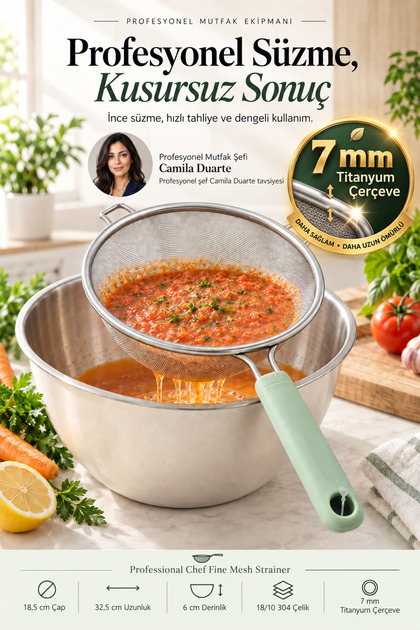 Industrial Titanium 7 mm Framed Fine Pore Wire Strainer Colander Professional Chef Type 18/10 304 Stainless Steel 18.5 cm 723686