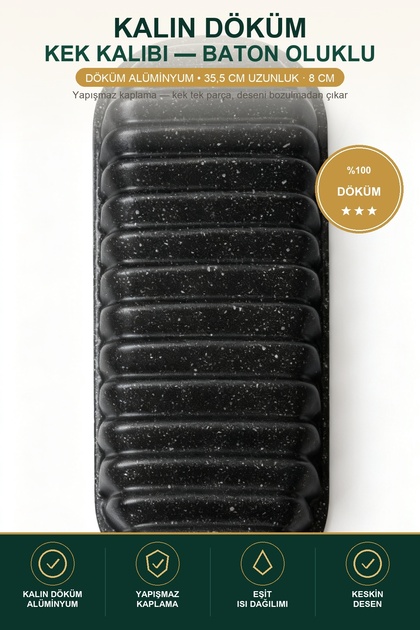 Thick Cast Cake Pan Baton Corrugated Black 35.5 cm Length Non-Stick Bundt Pastry Pan