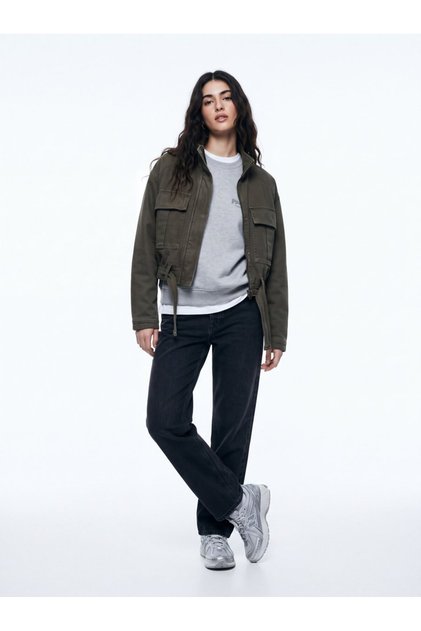 Relaxed Fit Letter Print Grey Sweatshirt