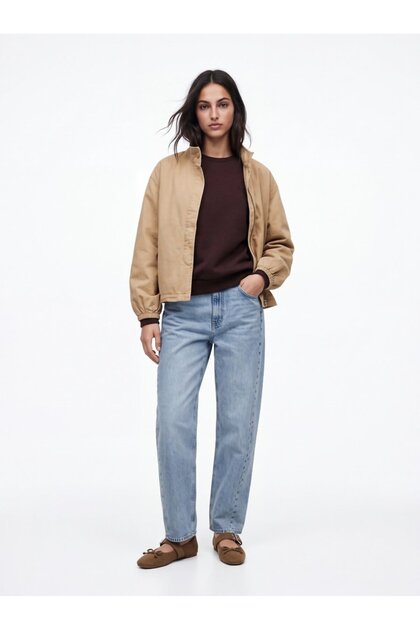 Regular Fit Letter Printed Crew Neck Brown Sweatshirt