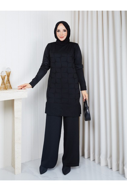 Cold Yarn Star Patterned Knitwear Tunic Trousers Set