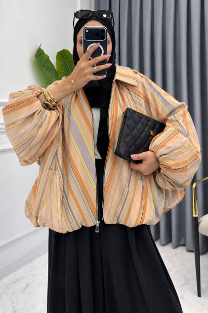 ÇİZGİLİ OVERSIZE BOMBER CEKET
