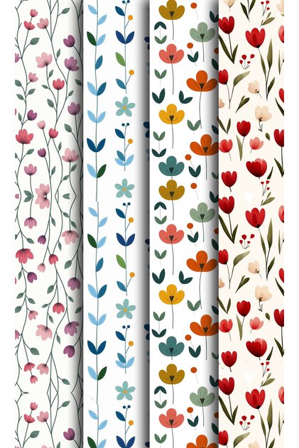 Flower Themed Gift Wrapping Paper (35X50 cm 4 Pieces)