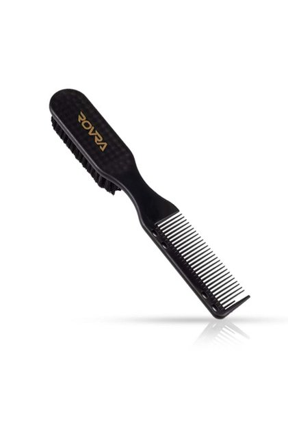 Perie profesionala si pieptene 2 in 1 pentru fade Dual Fade-Comb, Marimea L, Peri sintetici fini si dinti rotunjiti, Neagra