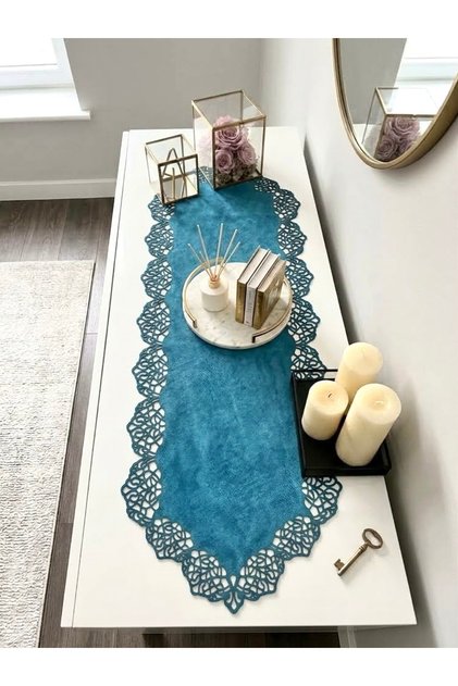 Blue Suede Fabric Runner 40X120 cm Console Size - Modern Design
