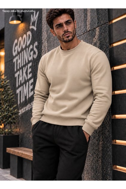 Men's Sweatshirt Plain Patternless Crew Neck Cotton Basic Knitted Top