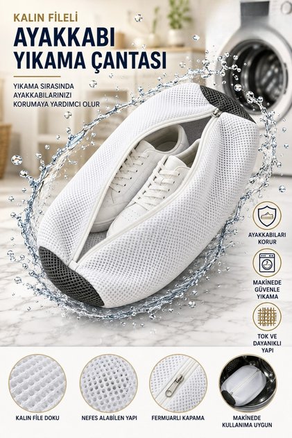 Premium Ayakkabı Yıkama Çantası Hızlı Kuruyan Tüy Bırakmayan Kalın Fileli Fermuarlı