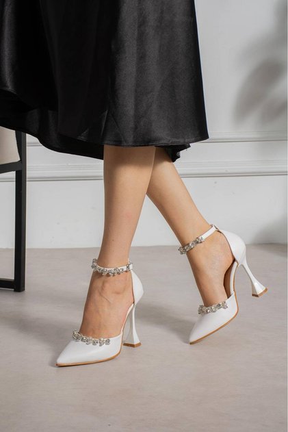 White Skin Stone Women's Thin Heeled Shoes