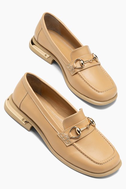 Fern Bej Hakiki Deri Toka Detaylı Kadın Loafer Ayakkabı