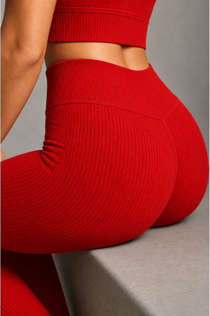 Ribbed Women's High Waist Shaping Leggings – Casual and Sports Use