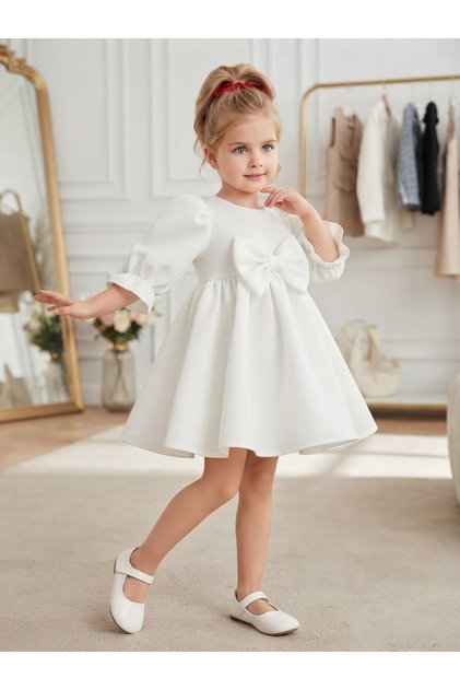 Girl's Stylish Event and Party Birthday Dress with Bow Detail