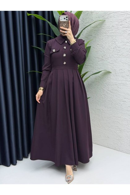 Women's Chic and Elegant Modest Dress in Plum