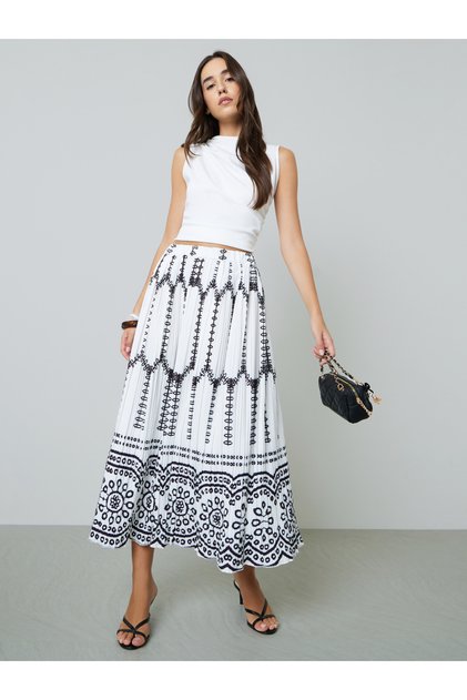 Multi-Pattern A-Line Pleated Midi Skirt