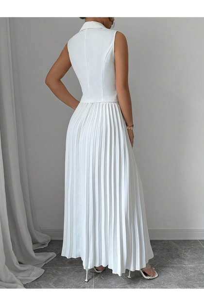 White Pleated Skirt And Crop Top Co-Ord Set