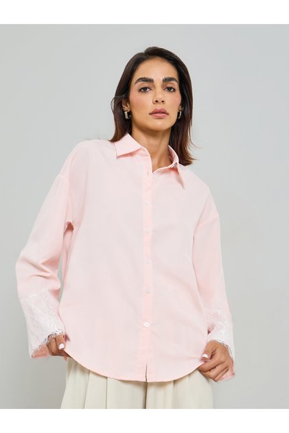Pink Long Sleeve Lace Cuff Shirt