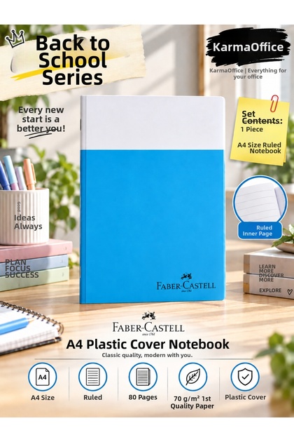 Faber-Castell A4 Lined Notebook 80 Sheets 70 Gr Plastic Cover – Blue Color Option
