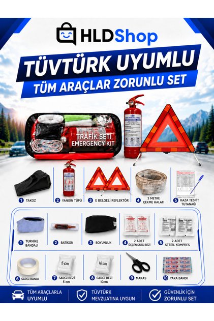 TÜVTÜRK UYUMLU TRAFİK SETİ KAZA TESPİT TUTANAĞI HEDİYELİ E BELGELİ REFLEKTÖR